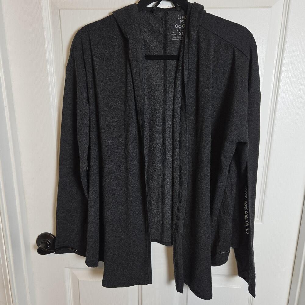 Life Is Good Cardigan Womens XL Gray Hooded Supreme Blend Happy Looks Good
